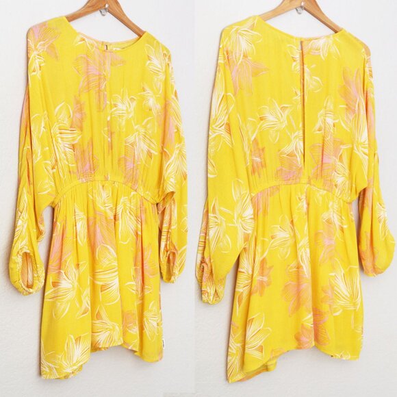 NEW Sisstrevolution I'm Fluttered Dress S Batwing Dolman Yellow Pink Gauze Mini - Picture 2 of 16